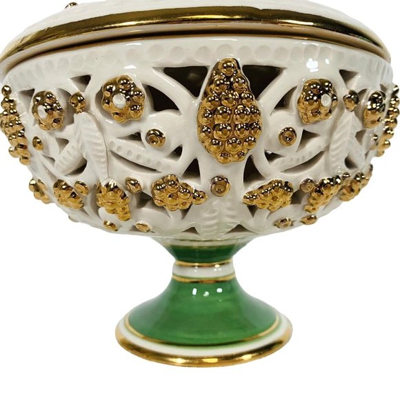 VTG MCM Italian Porcelain Compote Lid Candy Dish Nut Bowl 6” Pierced Marked #499 - Picture 5 of 12